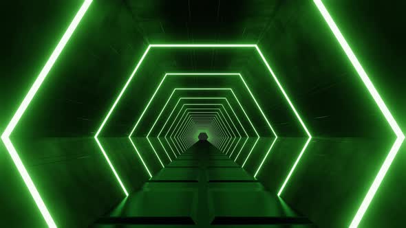 Flight in abstract sci-fi tunnel seamless loop. Futuristic motion graphics, high tech background