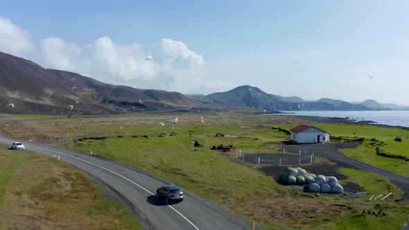 Aerial View of Ring Road the Longest and Most Important Highway in Iceland