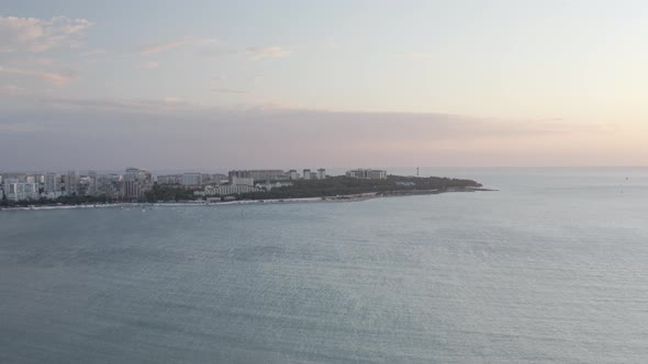 Raising Up Aerial View Natural Seascape Touristic City Infrastructure Building Architecture Sunset