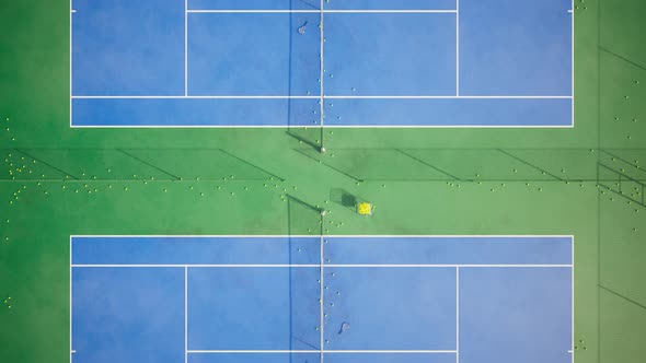 Aerial drone footage of the endless complex of tennis courts. Loopable animation