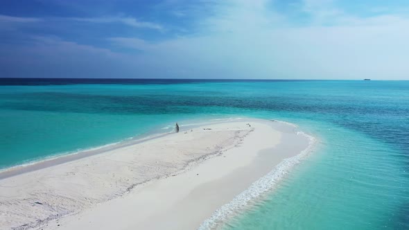 Beautiful flying island view of a summer white paradise sand beach and blue ocean background in vibr