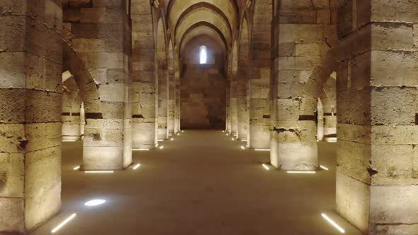 Interior of Historical Monumental Building With Stone Arches and Domes