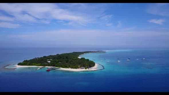 Aerial top view seascape of exotic bay beach time by shallow sea and white sandy background of a pic