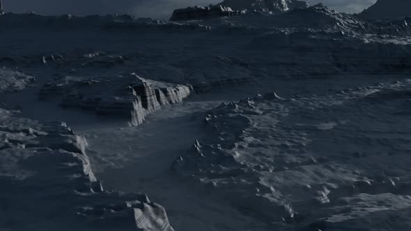 Alien planet landscape with sharp cliffs and the absence of life