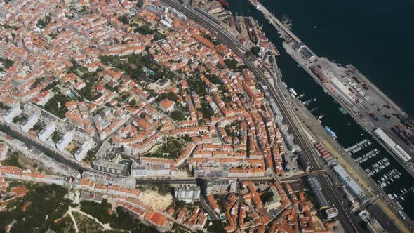 Aerial View of Central Lisbon, Portugal