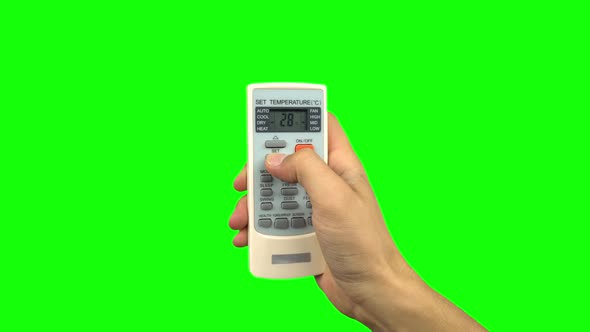 Air Conditioning Room Temperature with Remote Control. Green Screen