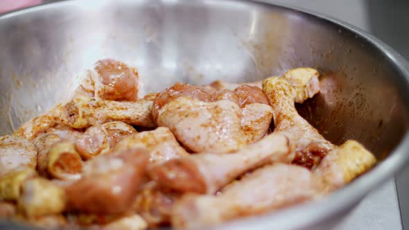 Close-up. Raw Chicken Legs, Marinated in Sauce, Before Cooking. Health Food. Volunteering and