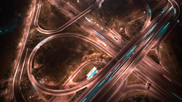 4K : Aerial time lapse in motion drone shot of freeway and interstate traffic