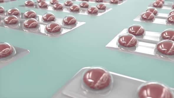 Looped animation of conveyor with pills