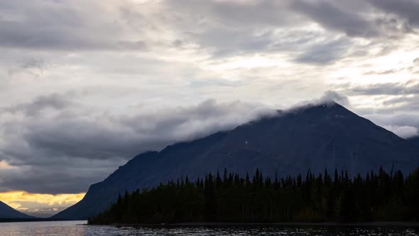 Time Lapse. Beautiful View of Canadian Nature of Lake, Mountains and Trees.