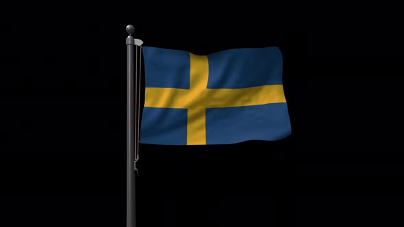 Sweden Flag On Flagpole With Alpha Channel 4K