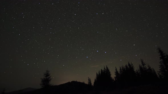 Timelapse Starry Sky and Starfall in the Mountains