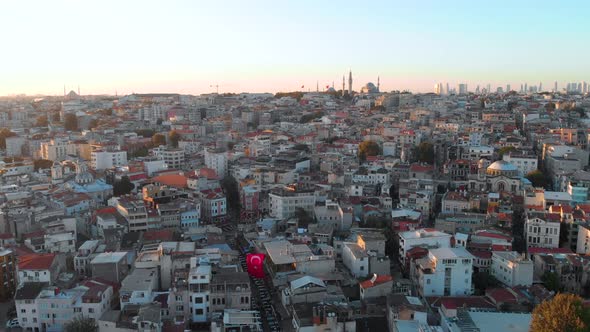 4K Aerial view of Istanbul city - Hagia mosque - sunset time