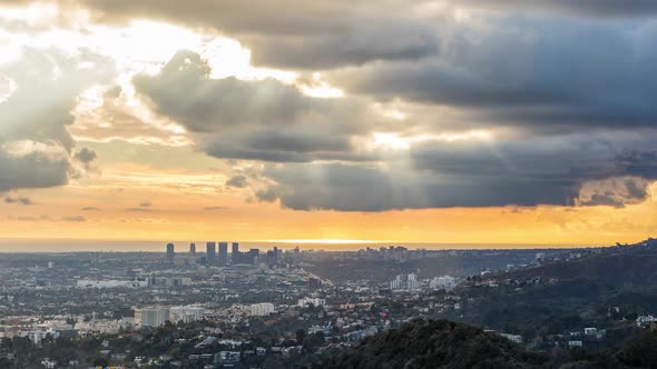 Century City, Santa Monica and Pacific Ocean Golden Hour Cloudscape 