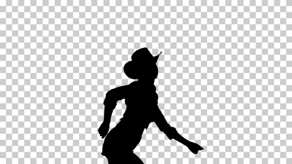 Silhouette Cowboy girl dances walking, Alpha Channel