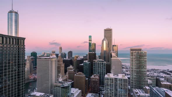 Chicago Downtown Cityscape - Day to Night Time Lapse