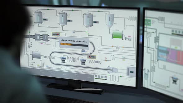 Industrial Plant Technician Supervises Manufacturing Line In Software Interface alt