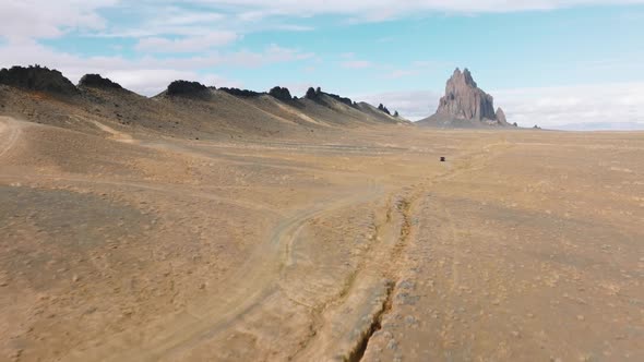 Giant Rock Formation in the Middle of the Vast Flat Terrain As Seen From Above