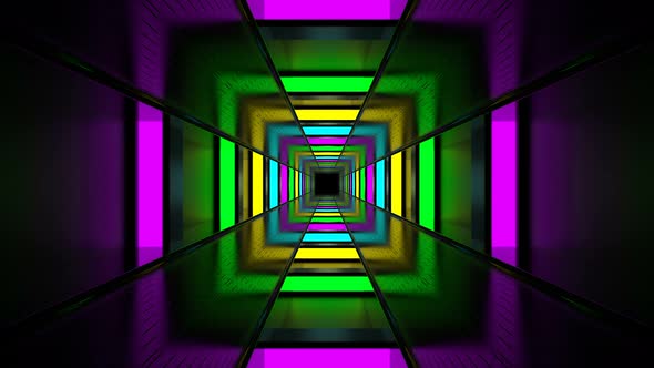 Loop Neon Square Shapes In Corridor