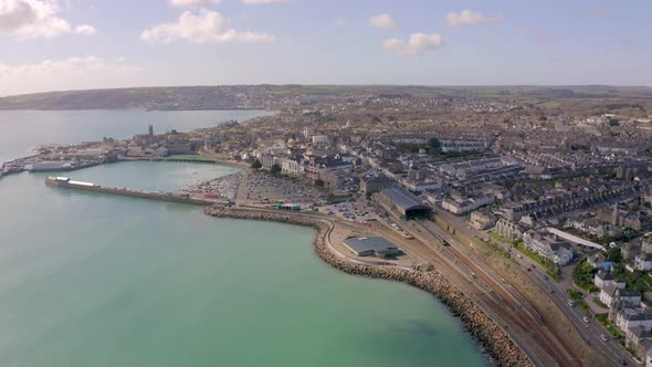 Penzance Harbour and City in Cornwall UK Aerial View