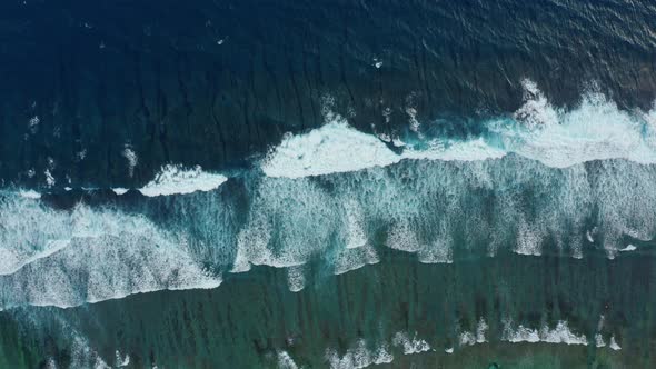 Flycam Films Boundless Ocean Foamy Waves Rolling to Beach