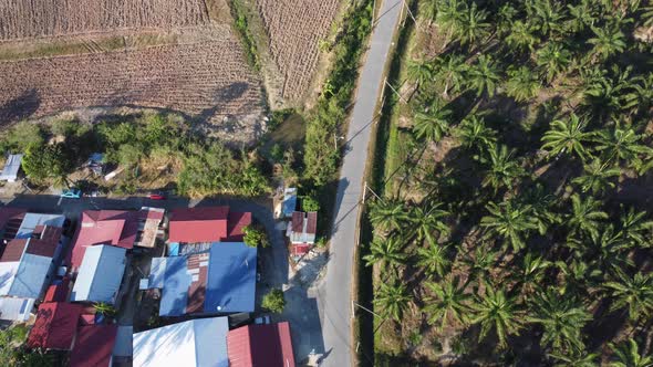 Aerial view rural path near Malays village