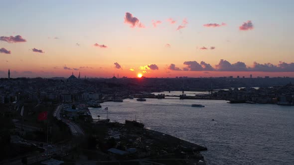 Istanbul City at Sunset and Golden Horn Bay