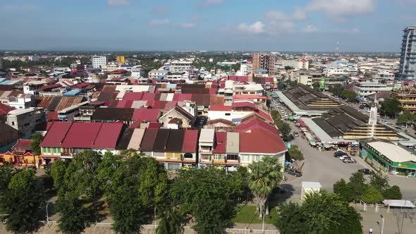 Aerial view of Battambang, Cambodia.