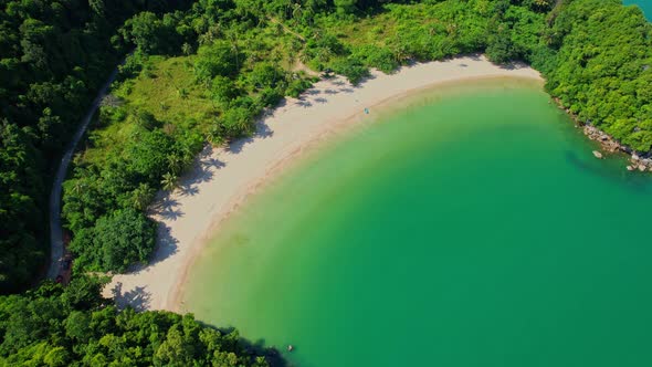 4K Aerial view of sandy beach and sea beautiful turquoise sea waves