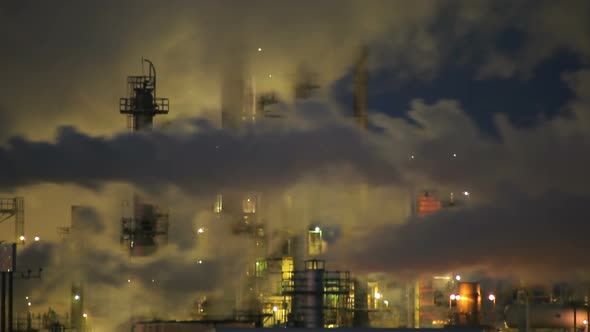 Night View Factory Smoke Stacks