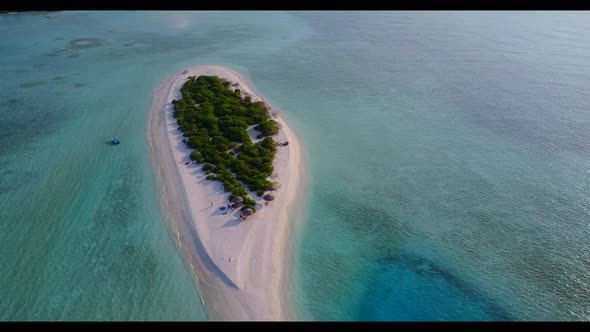 Aerial top view sky of beautiful coastline beach adventure by blue lagoon with white sand background