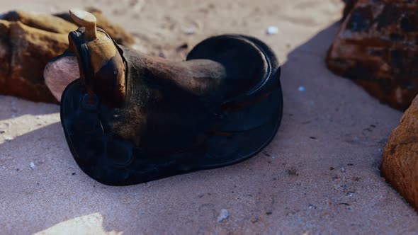 Old Horse Saddle on Sand Beach