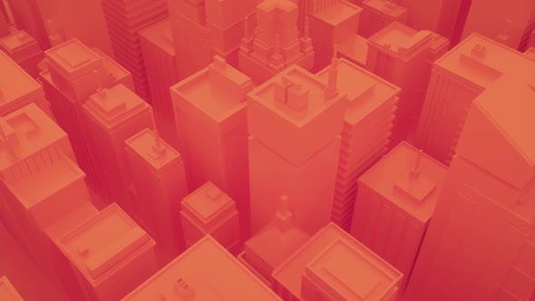 Abstract city with skyscrapers. Camera moves through abstract isometric city.