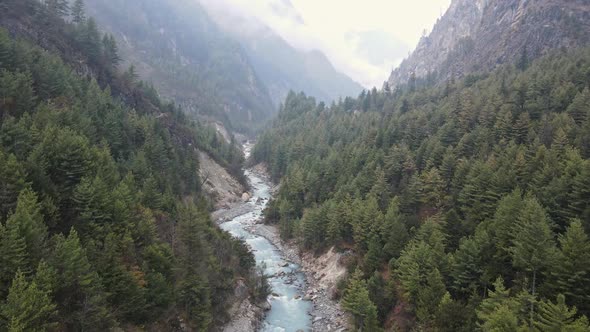 Marsyangdi River cutting through canyon in the Annapurna Mountains