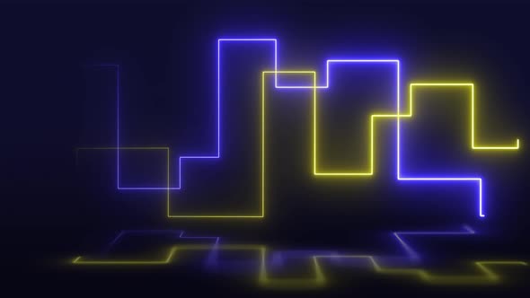 Blue and Yellow Neon Lights Glowing Lines Loop Abstract 4K Moving Wallpaper Background