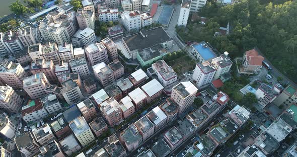 Aerial footage of urban village landscape in Shenzhen city,China