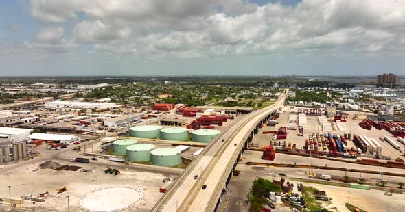 Industrial Scene At Port Of Palm Beach. 5k Aerial Drone Video