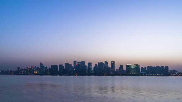 Timelapse of city skyline from day to night in hangzhou china