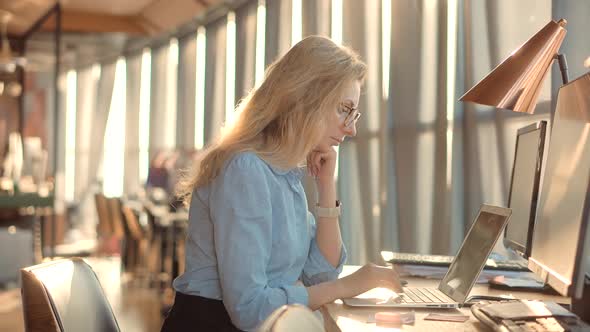 Businesswoman Booker Overworked On Project Deadline. Accountant Overtime Work.