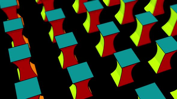 animation of simple geometric shapes in bright colors , the background animation has a loop