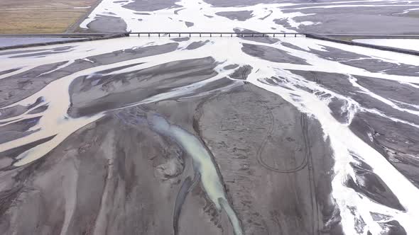 Aerial Perspective View of Glacial Melt Water River Streams in Iceland. Epic Natural Pattern Landsca
