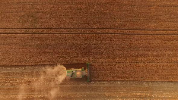 Combine on Field, Aerial View.