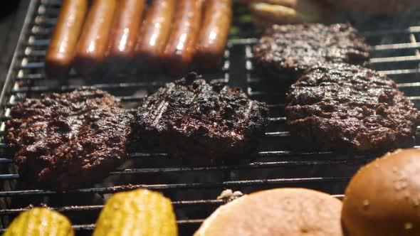 Mixed American Barbecue Food on Hot Grill