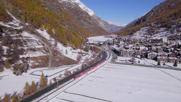 Ski Train in Switzerland Used to Shuttle Passengers and Skiers to Ski Resorts