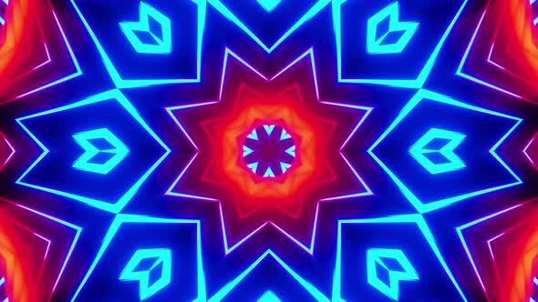 Neon glowing kaleidoscope. Looped animation