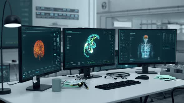 Modern software is used to analyze the dna structure at a biotechnology lab alt