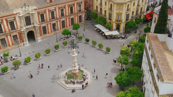 Aerial view of a Seville Plaza to the Rooftops of the City