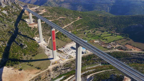 Aerial Shot of the Fully Finished Moracica Bridge in Montenegro