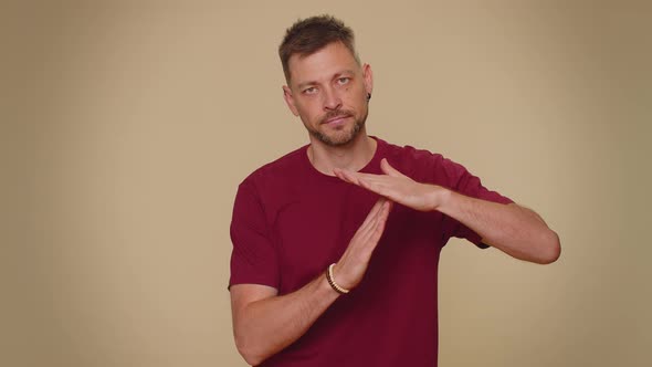 Time Out Need a Break Tired Serious Upset Handsome Young Man Showing Pause Relax Gesture Stop