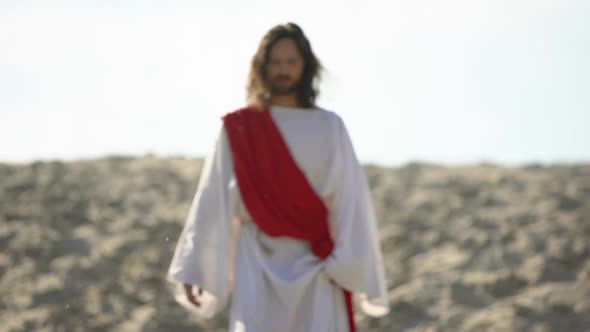 Jesus Walking to People, Preaching Christian Faith in Desert, Soul Salvation